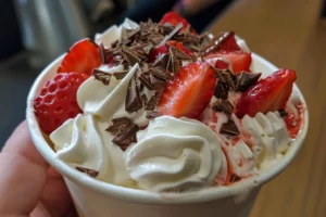 What is the name of the ice cream with vanilla chocolate and strawberry?